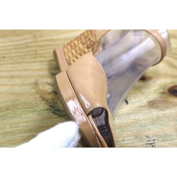 Prada Sandals 39.5 Brown Patent Leather Nude Vernice Wedge Buckle Shoes Italy - Picture 16 of 16